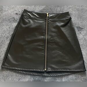 Faux Leather Zip Up Front A Line Mini Skirt High Waist